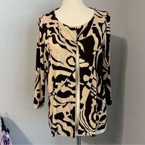 Chico's Travelers Size 3 (XL/16) Brown Tan Round Neck Open Cardigan Jacket